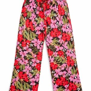 Sabrina Lauren Wide Leg Floral Pants in Red & Pink Size 2X